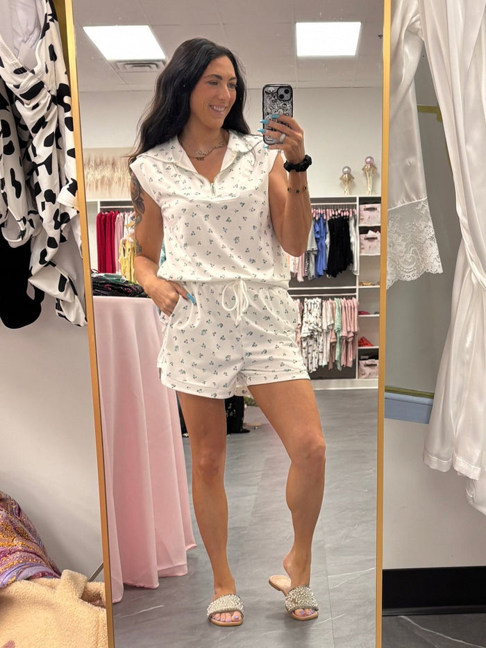 Floral Print Shorts Set - White - Intimate Whispers
