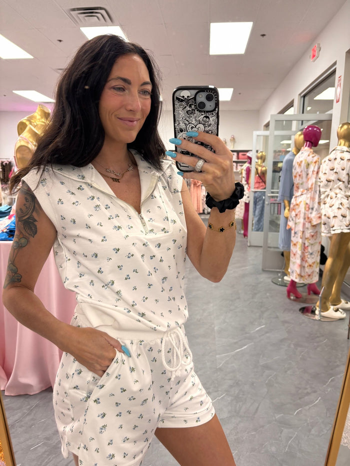 Floral Print Shorts Set - White - Intimate Whispers