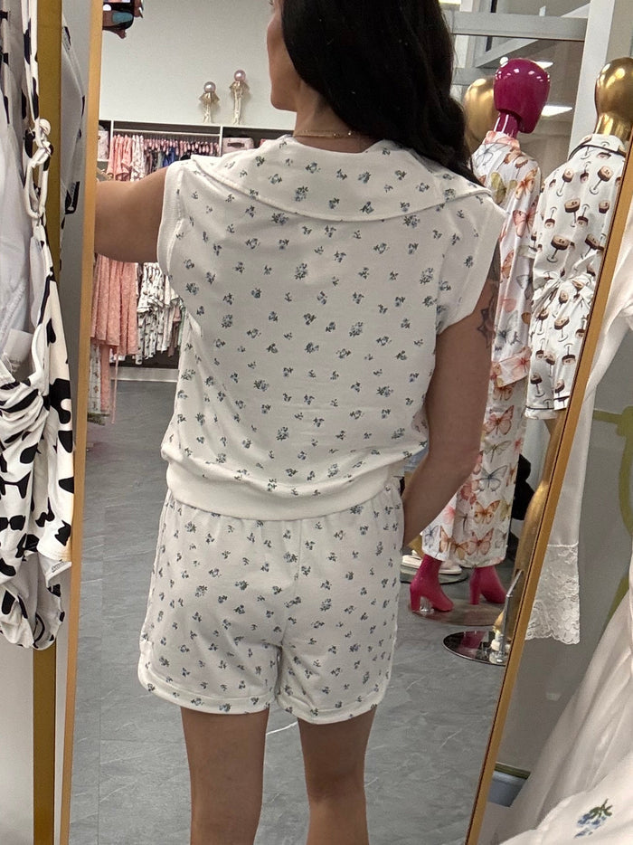 Floral Print Shorts Set - White - Intimate Whispers