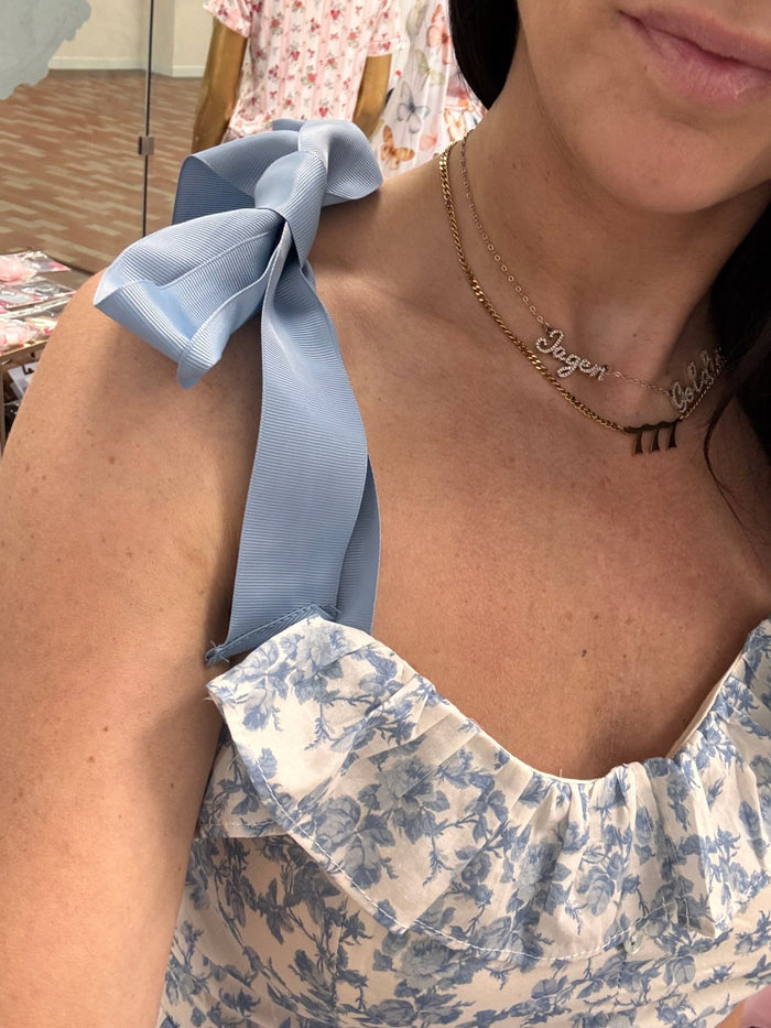 Floral Romper with Bow Straps - Blue - Intimate Whispers