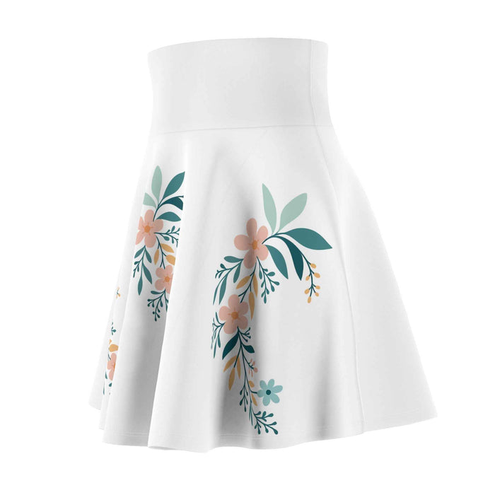 Floral A-line skater skirt with a 4-inch elastic waistband and smooth stretch fabric for comfortable festival outfit styling.