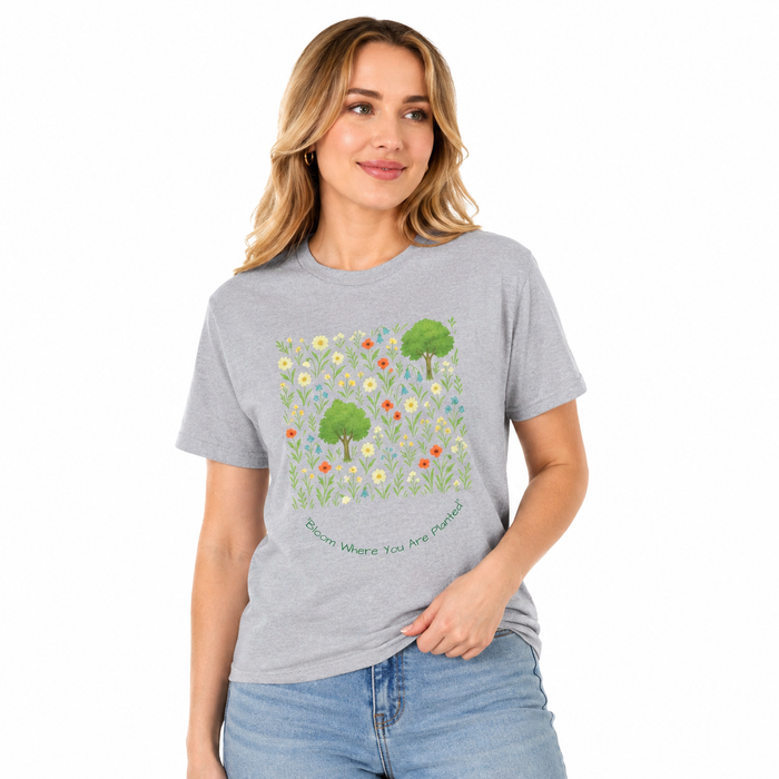 Soft floral graphic tee in 100% ring-spun cotton with a timeless unisex silhouette for casual outfits and relaxed home looks.