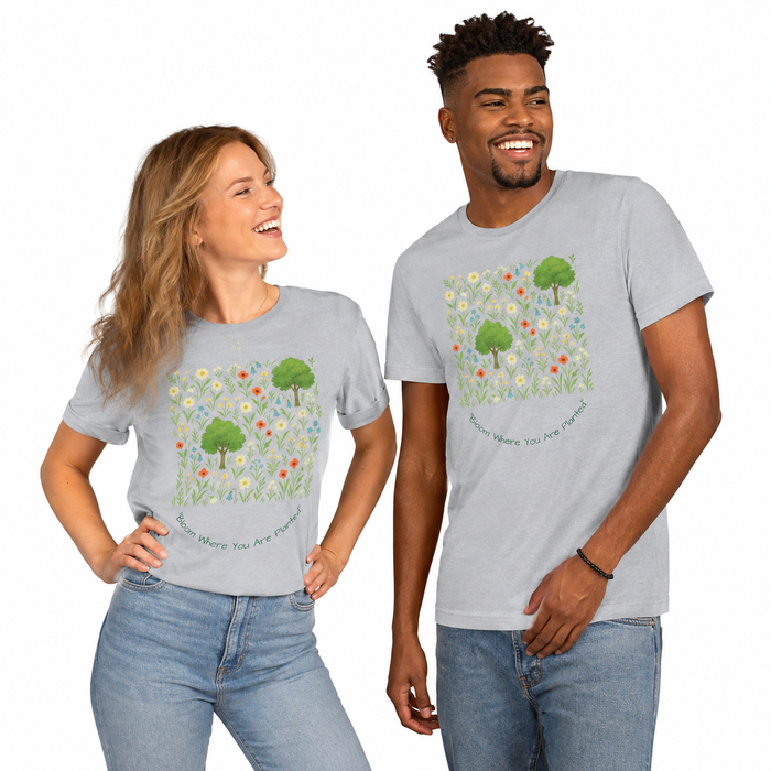 Floral t shirt for spring and summer styling, made with soft US cotton and designed for easy versatile casual outfit pairing.