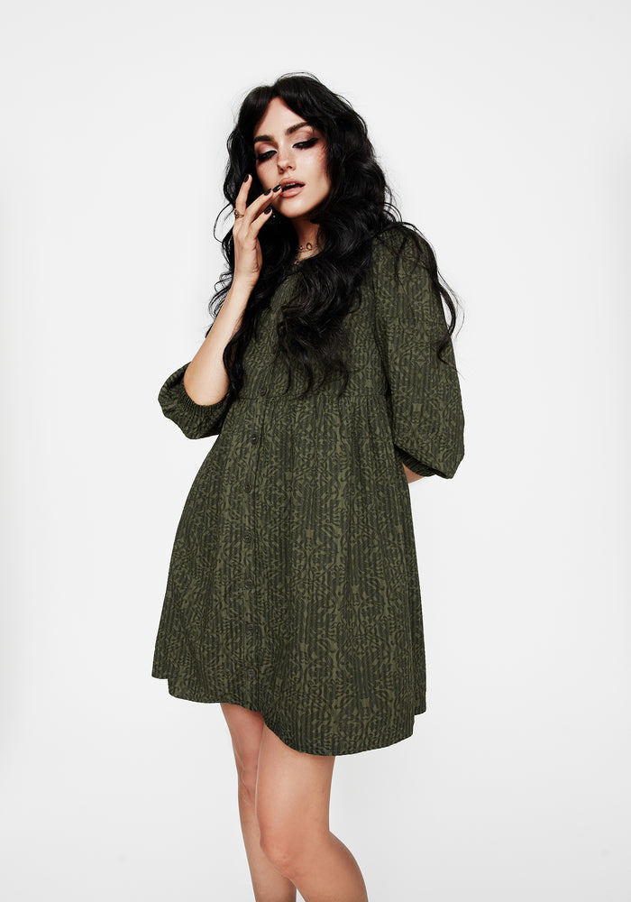 Francesca Dragon Printed Button Up Smock Mini Dress