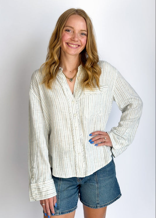 Free People Laurel Striped Linen Button Down