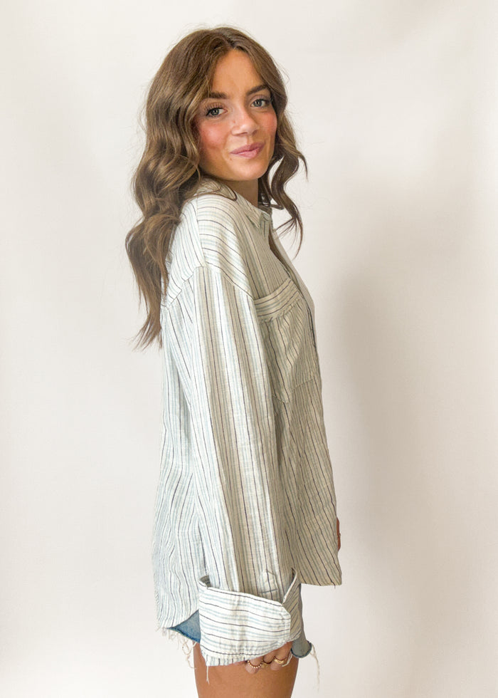 Free People Laurel Striped Linen Button Down