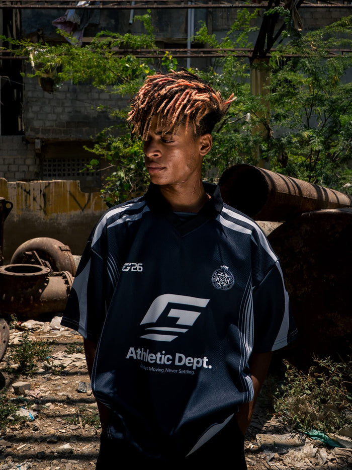 Frequency basketball jersey on model, GROOVY oversized mesh streetwear, Pakistan