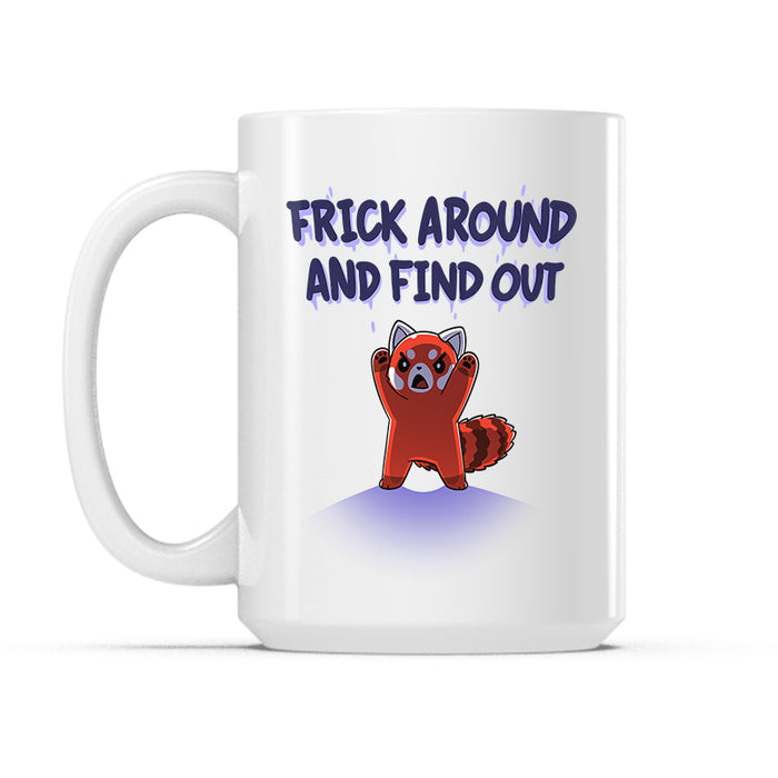 Ceramic Mug_TeeTurtle Frick Around and Find Out white mug featuring a red panda making a intimidating pose.