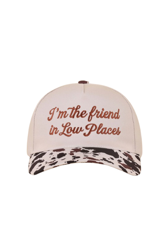 "Friend in Low Places" Two-Tone Ball Cap-Cow-Cute-Trendy-Shop-Womens-Boutique-Clothing-Store