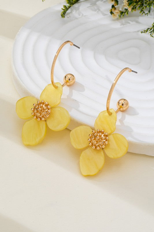 Garden Glam Acrylic Floral Wire Dangles-Yellow-Cute-Trendy-Shop-Womens-Boutique-Clothing-Store