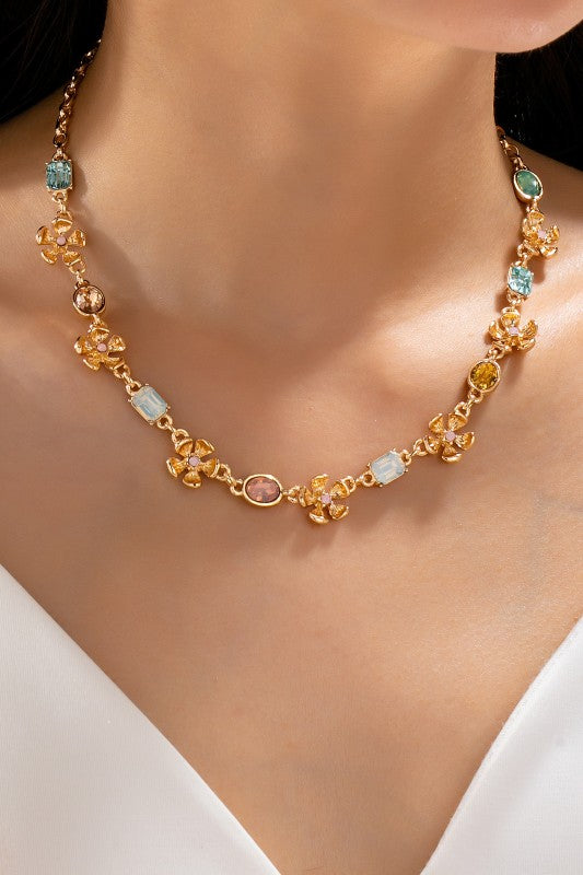 Garden Party Glam Pastel Crystal & Floral Necklace-Cute-Trendy-Shop-Womens-Boutique-Clothing-Store