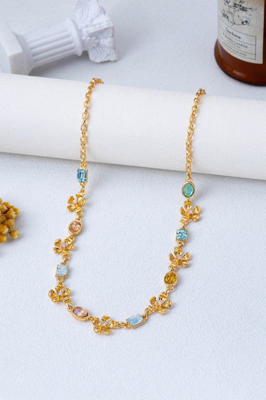 Garden Party Glam Pastel Crystal & Floral Necklace-Cute-Trendy-Shop-Womens-Boutique-Clothing-Store