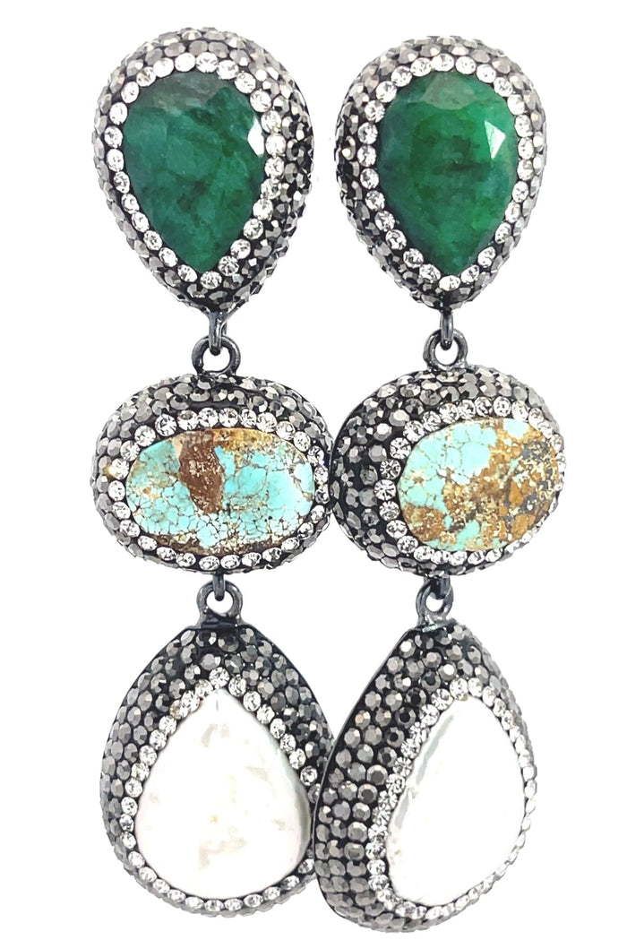 Style the Gemstone Crystal Triple Tier 925 Sterling Silver Dangle Earring exclusively at Born To Glam