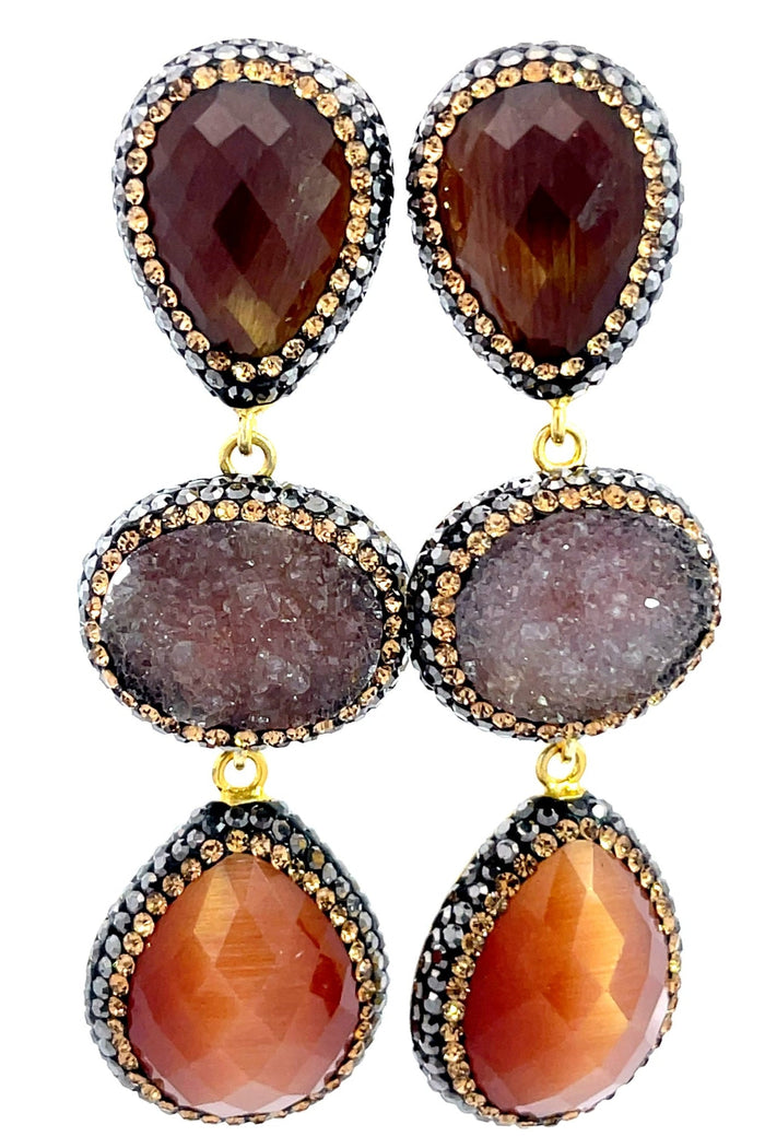 Style the Gemstone Crystal Triple Tier 925 Sterling Silver Dangle Earring exclusively at Born To Glam