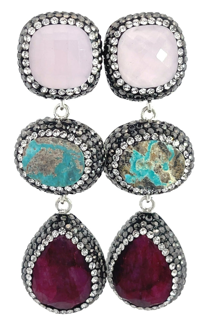 Style the Gemstone Crystal Triple Tier 925 Sterling Silver Dangle Earring exclusively at Born To Glam