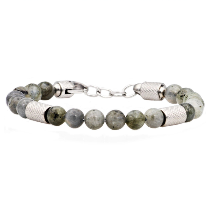 Genuine Labradorite Stainless Steel Beaded Bracelet