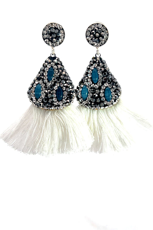 Style the Geometric Small Tassel Gemstone Earring exclusively at Born To Glam
