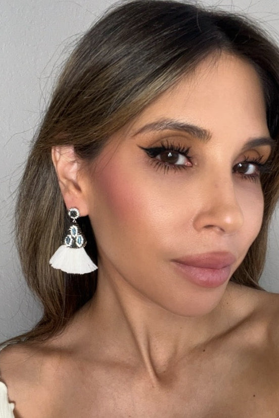 Style the Geometric Small Tassel Gemstone Earring exclusively at Born To Glam