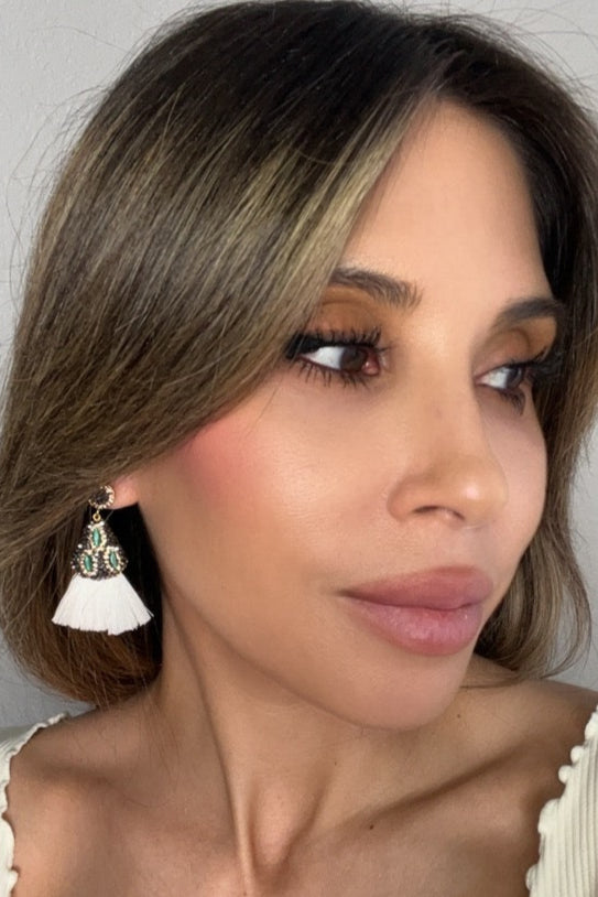 Style the Geometric Small Tassel Gemstone Earring exclusively at Born To Glam