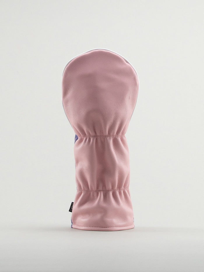 Pink leather reverse of golf club headcover