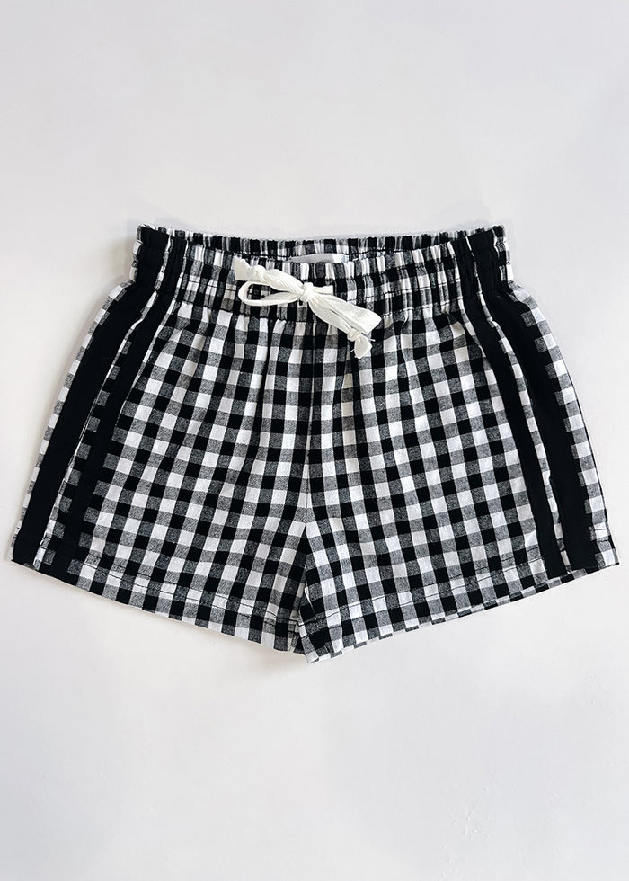 Gingham Drawstring Short - Black & White