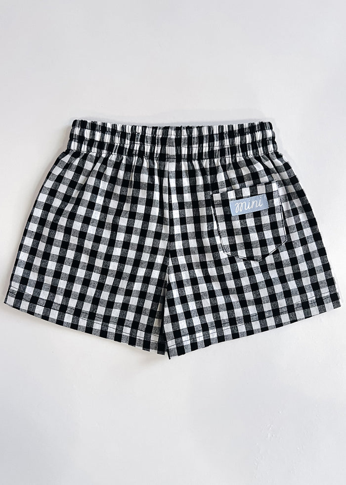 Gingham Drawstring Short - Black & White