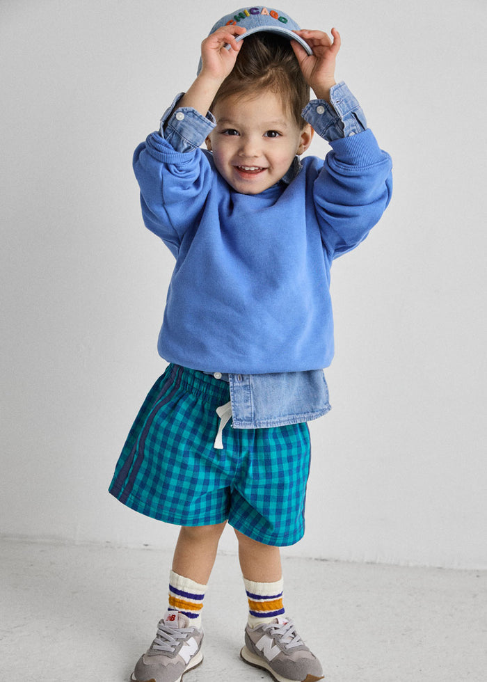 Gingham Drawstring Short - Blue & Teal