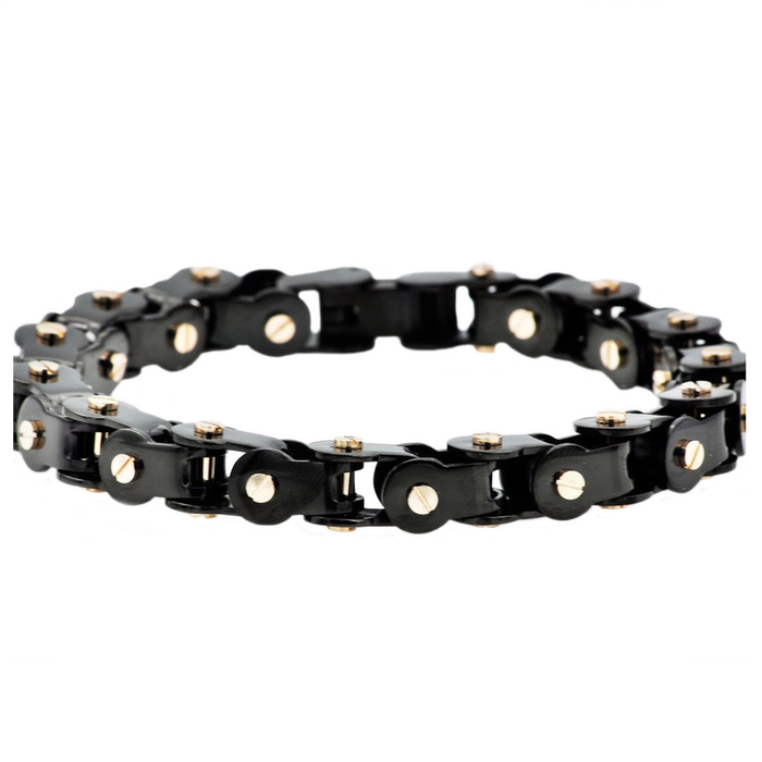 Gold and Black Stainless Steel Link Bracelet