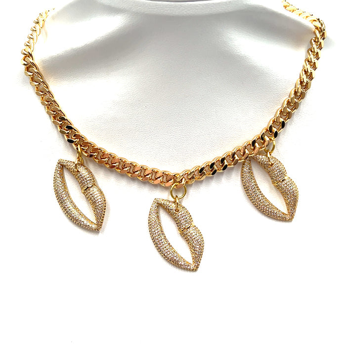 Golden Lips Charm Necklace - Born To Glam