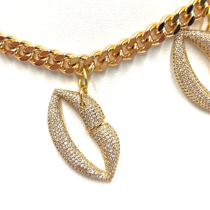 Golden Lips Charm Necklace - Born To Glam