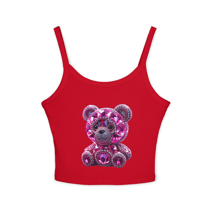 Red tank top with a pink teddy bear design on a white background