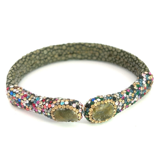 Green Shagreen Gemstone Simple Cuff Bracelet - Born To Glam