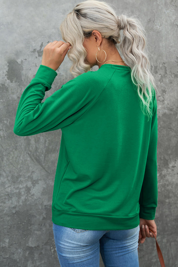 Green Solid Round Neck Raglan Sleeve Sweatshirt - Tops/Sweatshirts & Hoodies