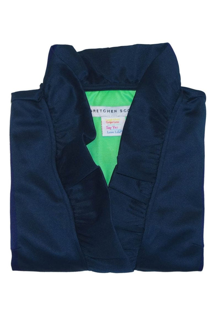 Folded Top of Gretchen Scott Ruff Neck Jersey Dress in Navy