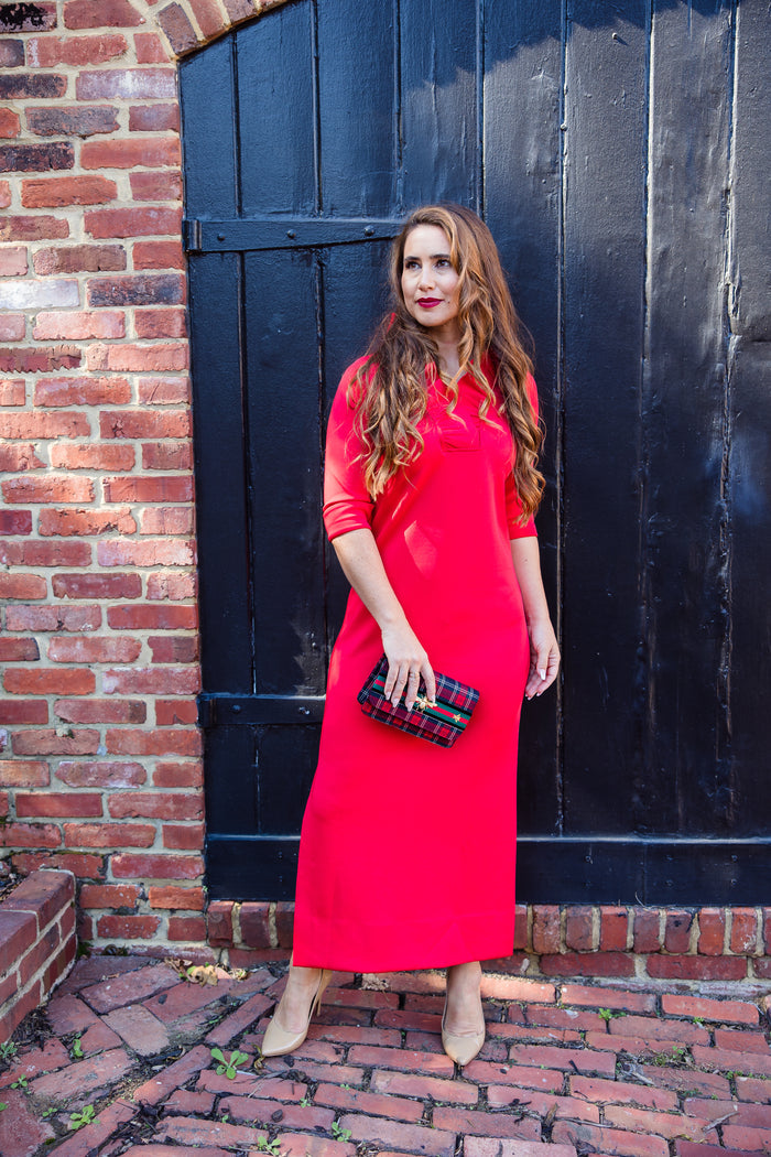 Gretchen Scott Ruff Neck Maxi Dress - Solid Crimson