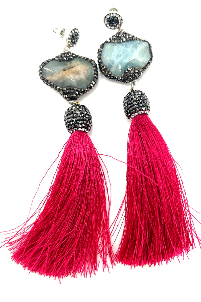Style the Grey Agate Statement Tassel Earring exclusively at Born To Glam