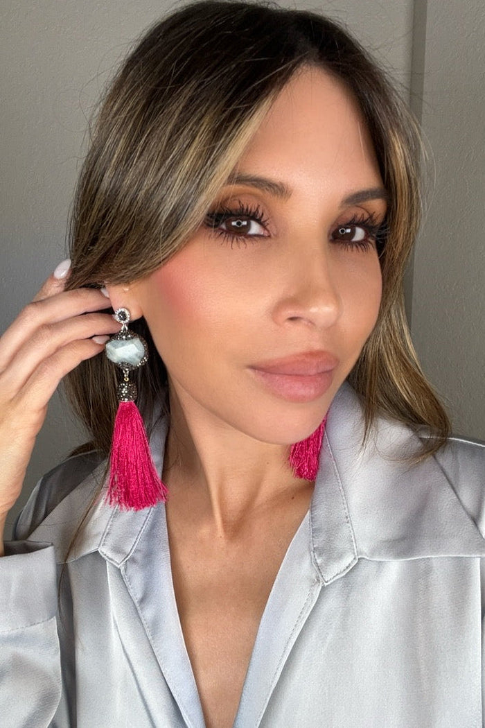 Style the Grey Agate Statement Tassel Earring exclusively at Born To Glam