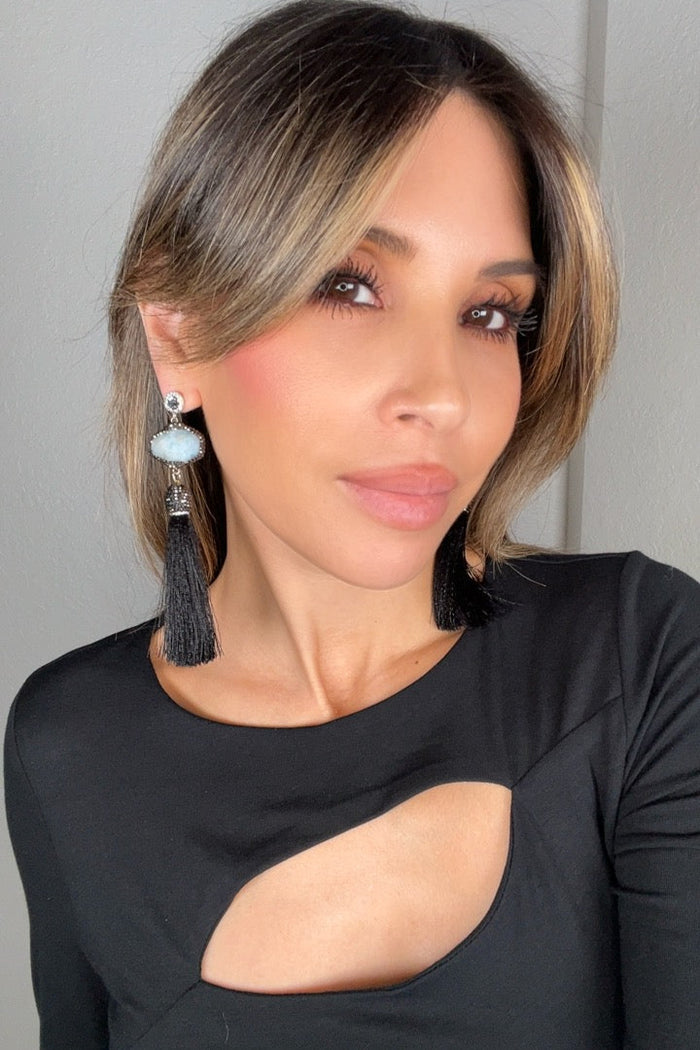 Style the Grey Agate Statement Tassel Earring exclusively at Born To Glam