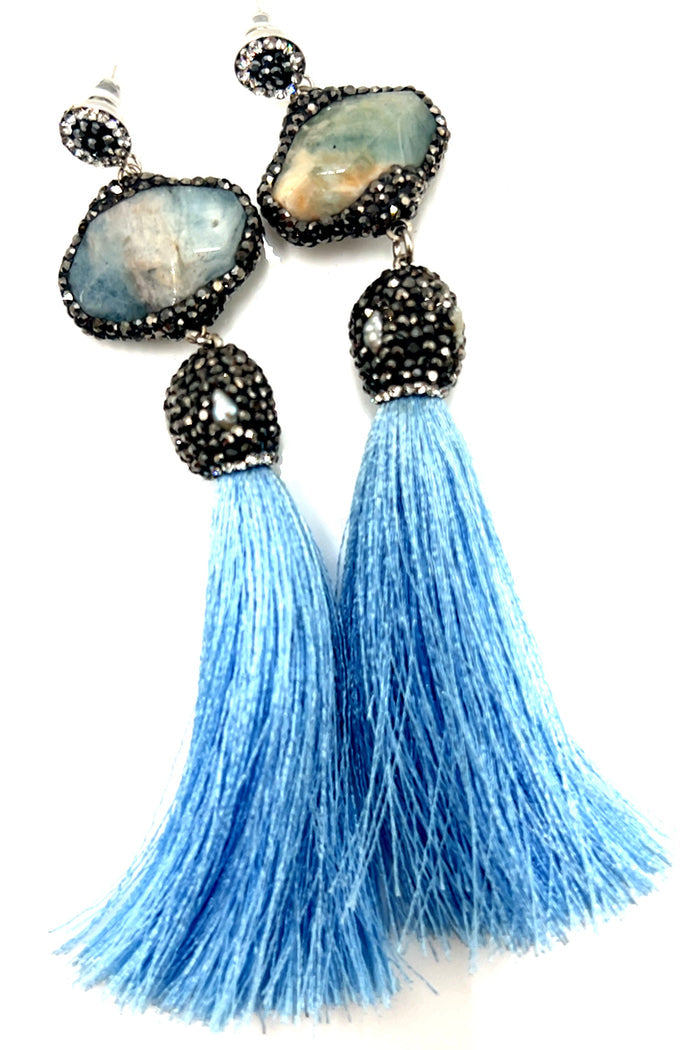 Style the Grey Agate Statement Tassel Earring exclusively at Born To Glam