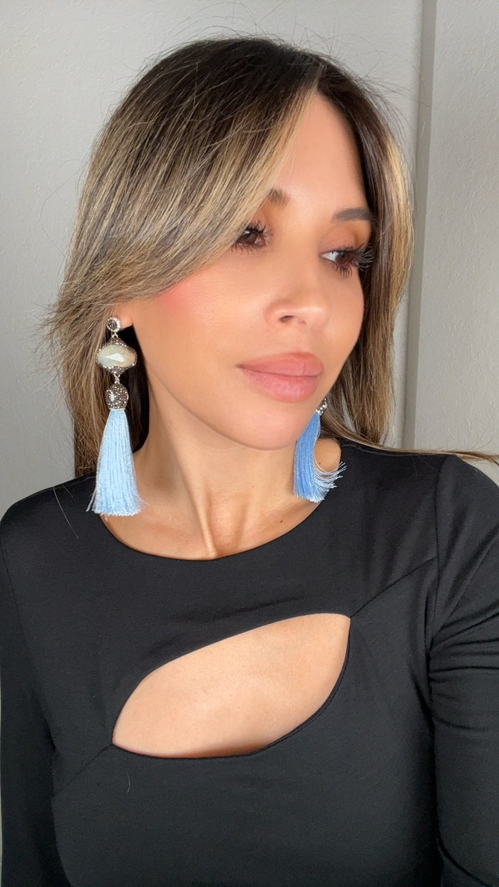 Style the Grey Agate Statement Tassel Earring exclusively at Born To Glam