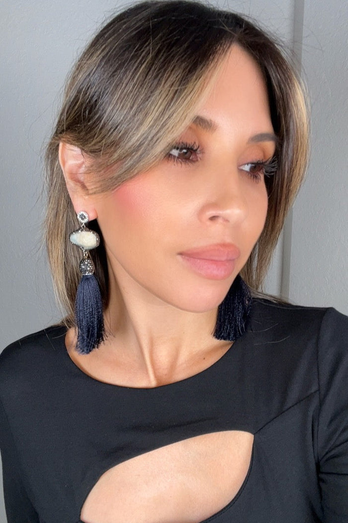 Style the Grey Agate Statement Tassel Earring exclusively at Born To Glam