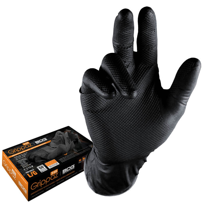 Grippaz Disp. Black Nitrile Gloves (Box 100)