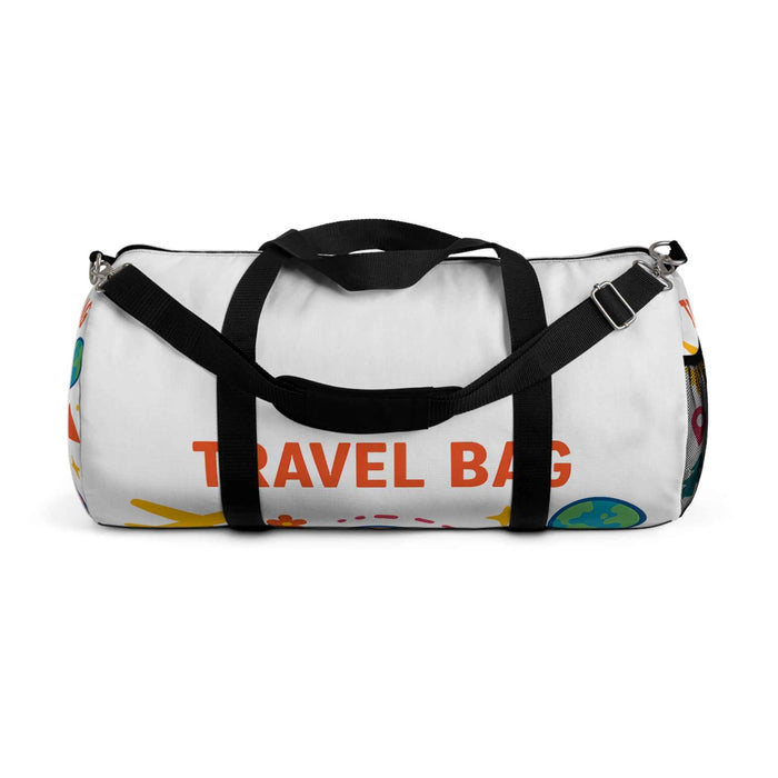 Travel duffel bag with bold graphic print, shown as a versatile choice for gym sessions, weekend trips, and short travel use.