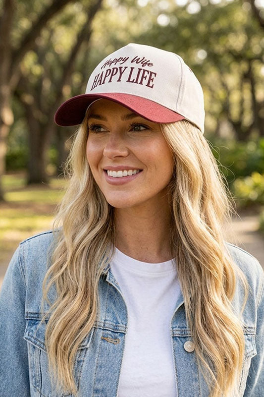 "Happy Wife, Happy Life" Two-Tone Cap-Cute-Trendy-Shop-Womens-Boutique-Clothing-Store