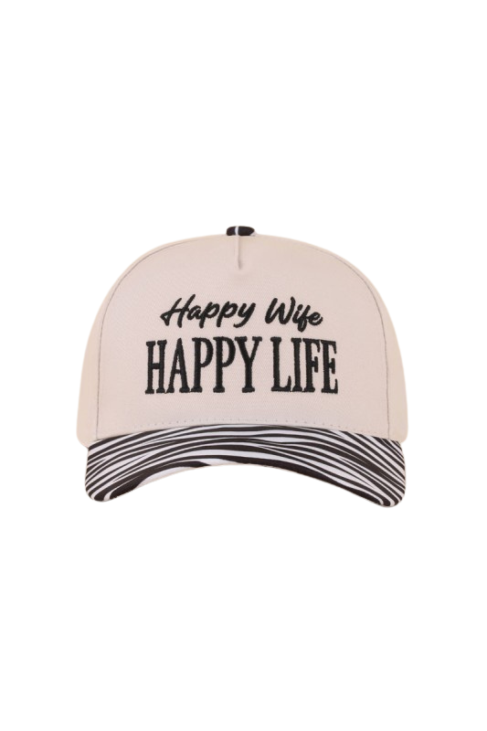 "Happy Wife, Happy Life" Two-Tone Cap-Zebra-Cute-Trendy-Shop-Womens-Boutique-Clothing-Store
