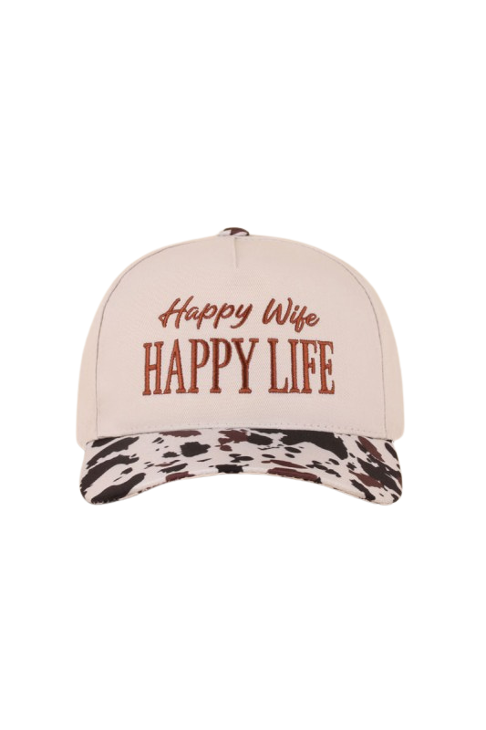 "Happy Wife, Happy Life" Two-Tone Cap-Cow-Cute-Trendy-Shop-Womens-Boutique-Clothing-Store