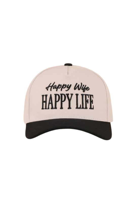 "Happy Wife, Happy Life" Two-Tone Cap-Black-Cute-Trendy-Shop-Womens-Boutique-Clothing-Store