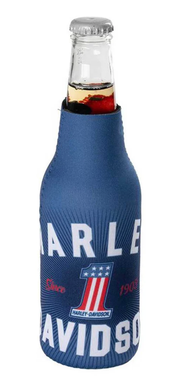 Harley-Davidson® #1 RWB Graphic Neoprene Zippered Bottle Wrap - Navy Blue