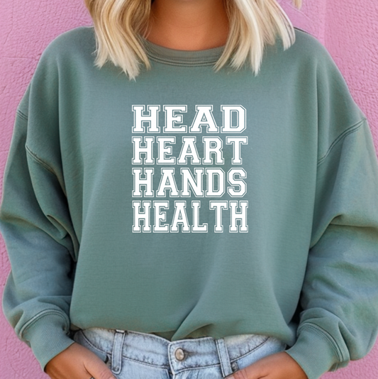 Head, Heart, Hand, Health White Ink– Crewneck