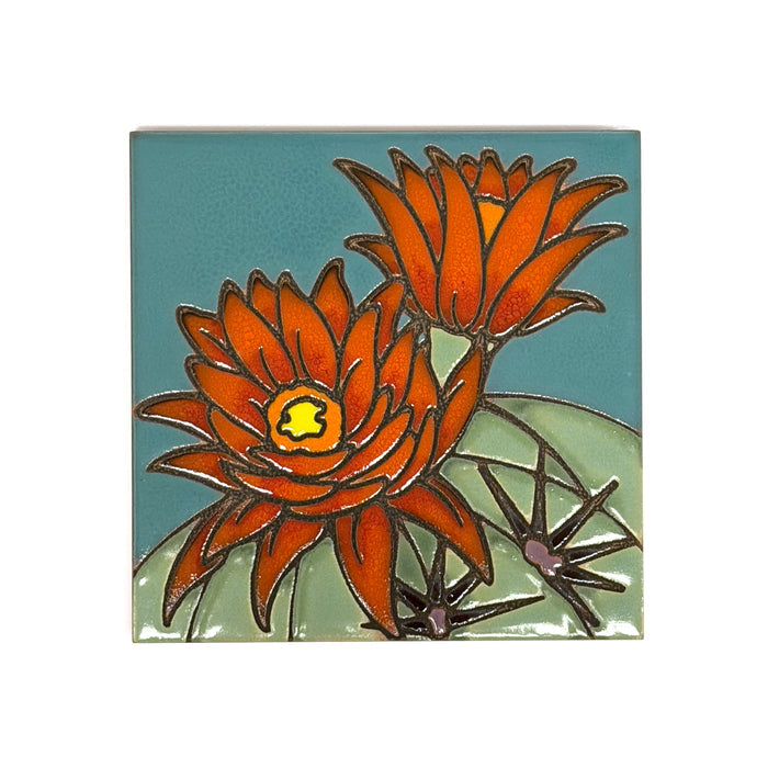 Hedgehog Cactus Desert Bloom Hand Glazed Tile